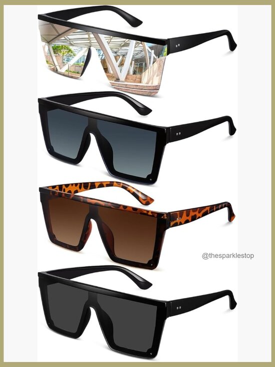 4 Pairs Square Oversized Frameless Sunglasses UV Protection Flat Top main image 7